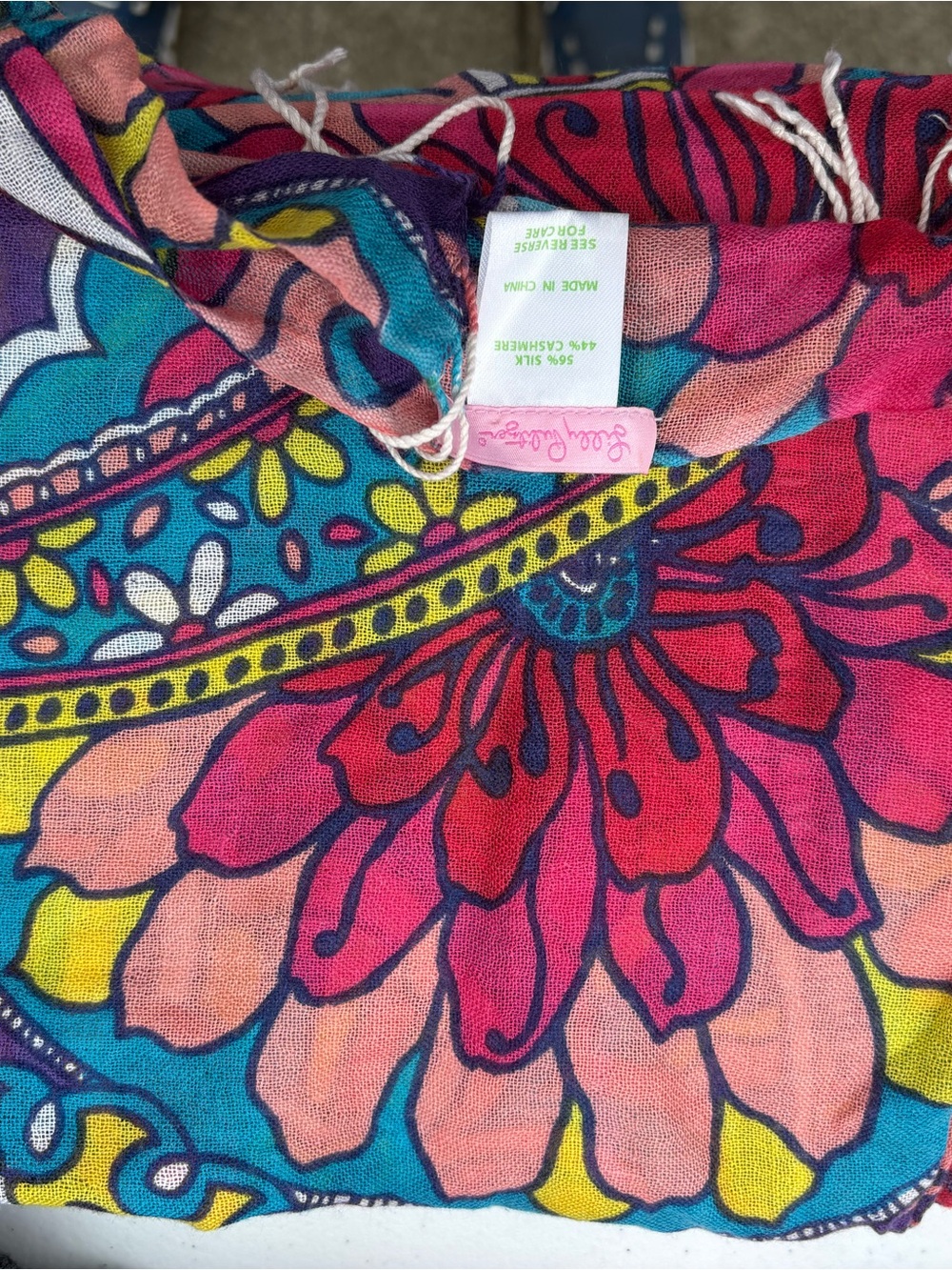 Lilly Pulitzer Bright Floral Scarf with Pink Brand Tag